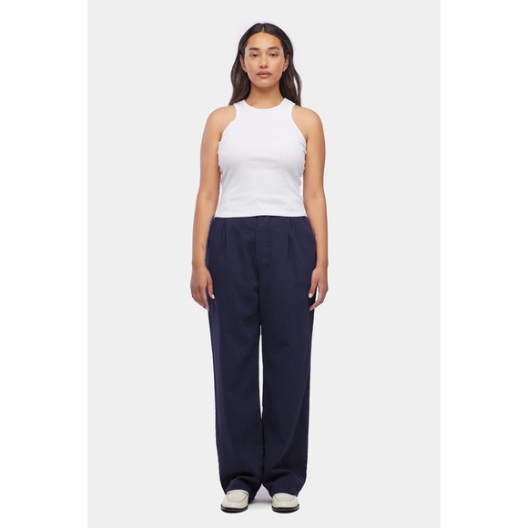 LACAUSA Pants - LACAUSA Echo Trousers Pleated Cotton Navy Blue Wide Leg Women’s Size XS